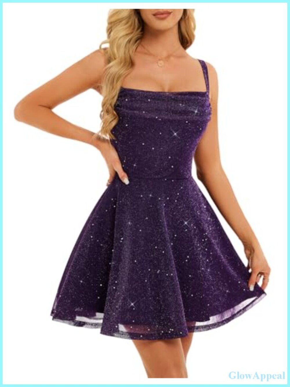 Sparkly Mini Prom Dress with Sequin, Cowl Neck, Backless, A-Line